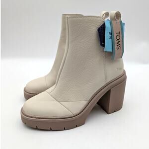 Toms Cream Leather Chunky Heel Ankle Boots